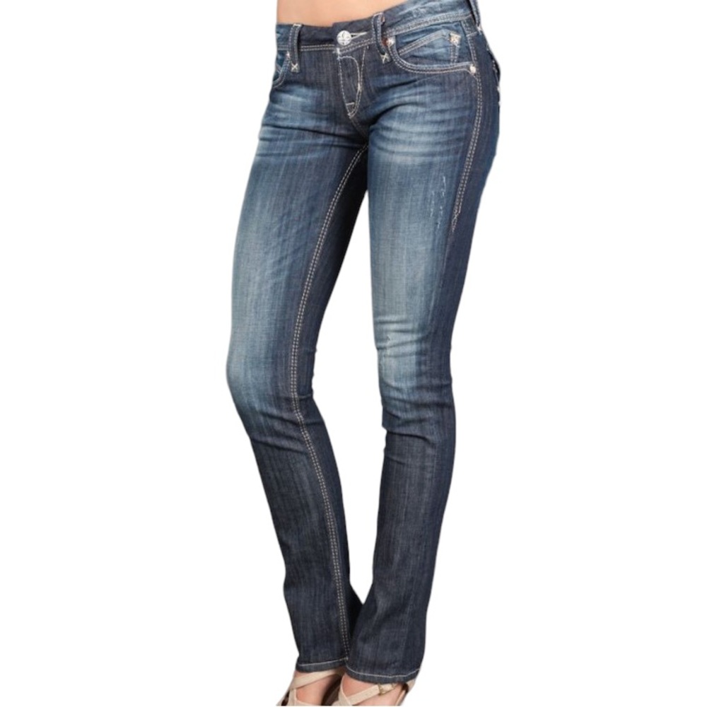 Rock Revival Women's Straight Leg Jeans in Dark Wash Blue 27 x 31.5